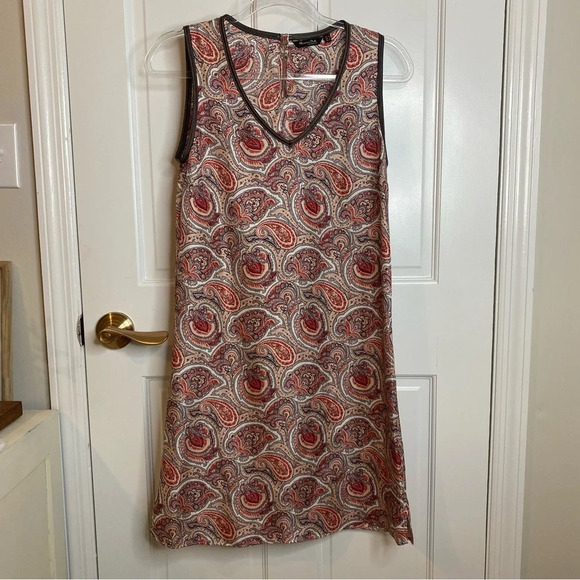 MASSIMO DUTTI 100% Silk paisley sleeveless midi bodycon dress tunic size 4 - Picture 2 of 8